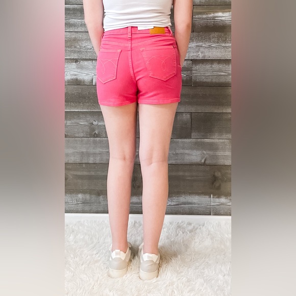 judy blue high waist magenta garment dyed shorts pocket embroidery JB150266REG - Picture 12 of 16